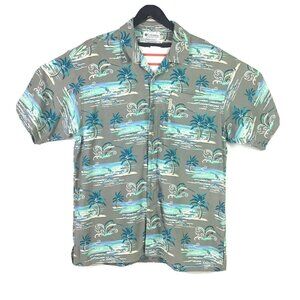 Columbia Mens L Casual Button Up Shirt Marlin Palm Tree Print Shorts Sleeve